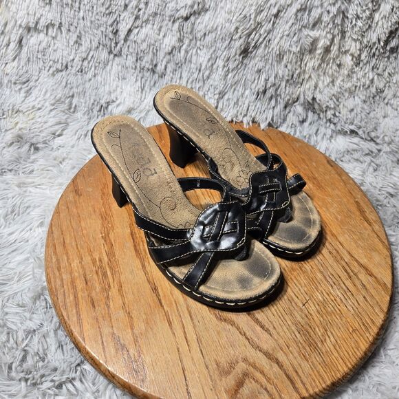 Vintage Retro Y2K Mudd Womens Size 7.5M Floral Print Black Leather Heels - Picture 1 of 11